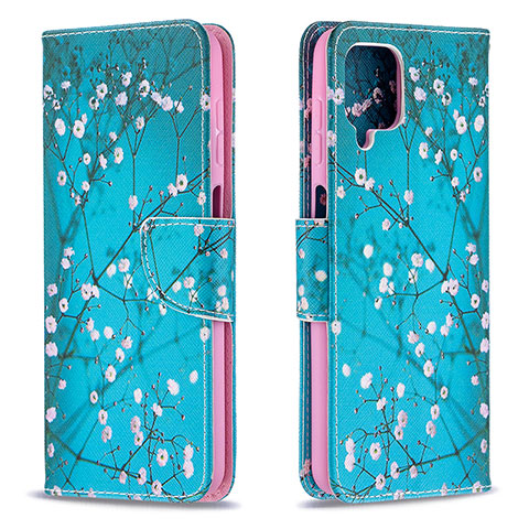 Custodia Portafoglio In Pelle Fantasia Modello Cover con Supporto B01F per Samsung Galaxy A12 Ciano