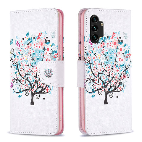 Custodia Portafoglio In Pelle Fantasia Modello Cover con Supporto B01F per Samsung Galaxy A13 4G Bianco