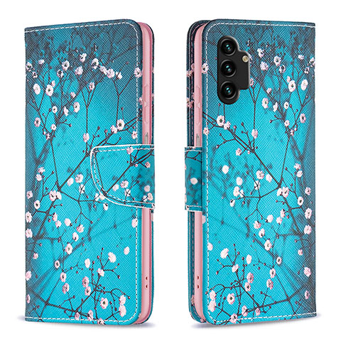 Custodia Portafoglio In Pelle Fantasia Modello Cover con Supporto B01F per Samsung Galaxy A13 4G Ciano