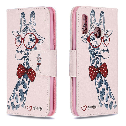 Custodia Portafoglio In Pelle Fantasia Modello Cover con Supporto B01F per Samsung Galaxy A20e Rosa