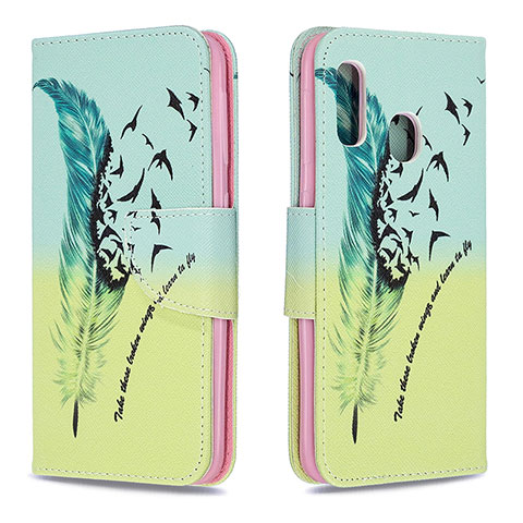 Custodia Portafoglio In Pelle Fantasia Modello Cover con Supporto B01F per Samsung Galaxy A20e Verde Pastello