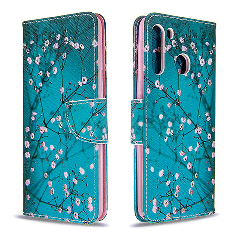 Custodia Portafoglio In Pelle Fantasia Modello Cover con Supporto B01F per Samsung Galaxy A21 Ciano