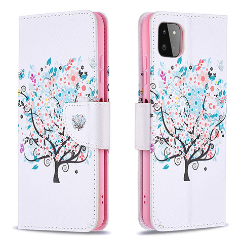 Custodia Portafoglio In Pelle Fantasia Modello Cover con Supporto B01F per Samsung Galaxy A22 5G Bianco