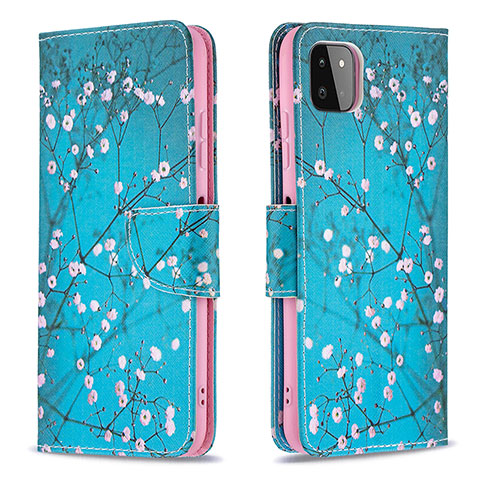 Custodia Portafoglio In Pelle Fantasia Modello Cover con Supporto B01F per Samsung Galaxy A22 5G Ciano