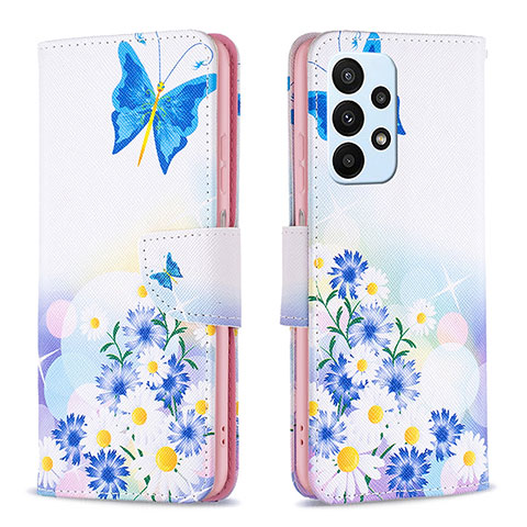 Custodia Portafoglio In Pelle Fantasia Modello Cover con Supporto B01F per Samsung Galaxy A23 4G Blu