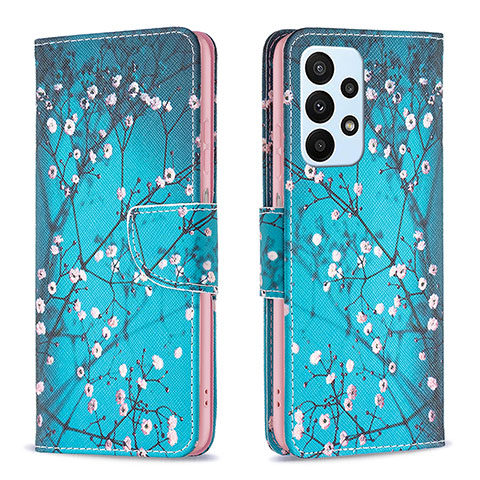 Custodia Portafoglio In Pelle Fantasia Modello Cover con Supporto B01F per Samsung Galaxy A23 4G Ciano