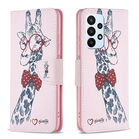 Custodia Portafoglio In Pelle Fantasia Modello Cover con Supporto B01F per Samsung Galaxy A23 4G Rosa