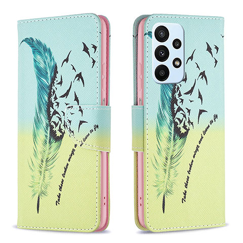 Custodia Portafoglio In Pelle Fantasia Modello Cover con Supporto B01F per Samsung Galaxy A23 4G Verde Pastello