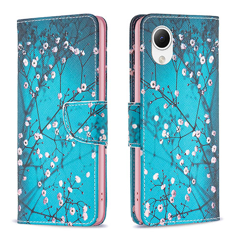 Custodia Portafoglio In Pelle Fantasia Modello Cover con Supporto B01F per Samsung Galaxy A23s Ciano