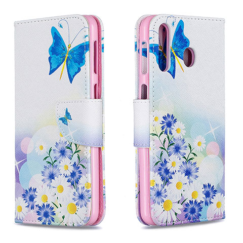 Custodia Portafoglio In Pelle Fantasia Modello Cover con Supporto B01F per Samsung Galaxy A40s Blu