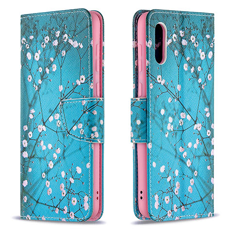 Custodia Portafoglio In Pelle Fantasia Modello Cover con Supporto B01F per Samsung Galaxy M02 Ciano