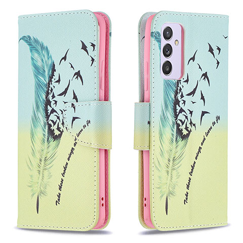 Custodia Portafoglio In Pelle Fantasia Modello Cover con Supporto B01F per Samsung Galaxy M14 5G Verde Pastello