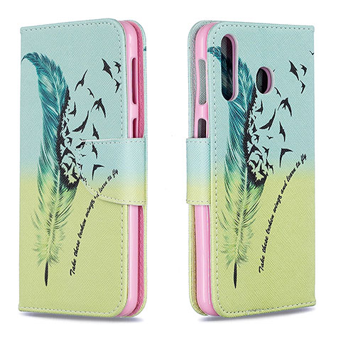 Custodia Portafoglio In Pelle Fantasia Modello Cover con Supporto B01F per Samsung Galaxy M30 Verde Pastello