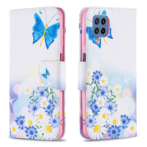 Custodia Portafoglio In Pelle Fantasia Modello Cover con Supporto B01F per Samsung Galaxy M32 4G Blu