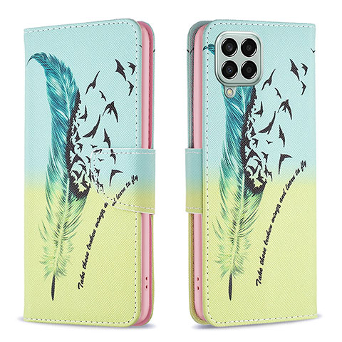 Custodia Portafoglio In Pelle Fantasia Modello Cover con Supporto B01F per Samsung Galaxy M33 5G Verde Pastello