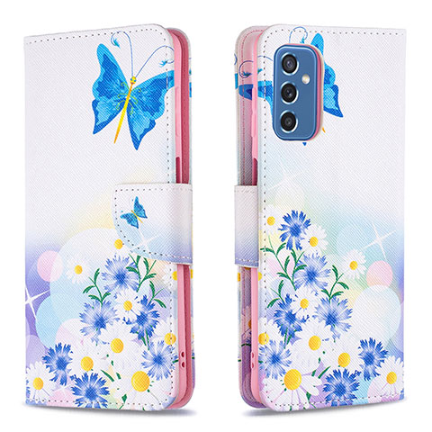 Custodia Portafoglio In Pelle Fantasia Modello Cover con Supporto B01F per Samsung Galaxy M52 5G Blu