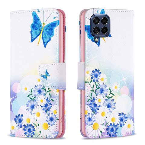 Custodia Portafoglio In Pelle Fantasia Modello Cover con Supporto B01F per Samsung Galaxy M53 5G Blu