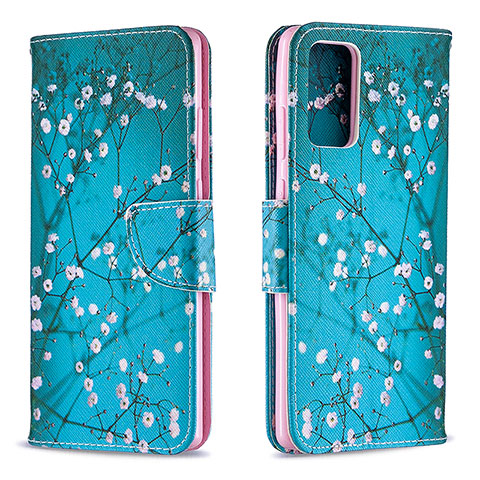 Custodia Portafoglio In Pelle Fantasia Modello Cover con Supporto B01F per Samsung Galaxy Note 20 5G Ciano