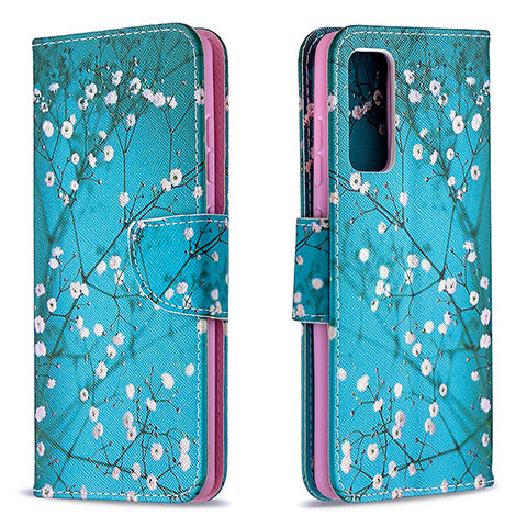 Custodia Portafoglio In Pelle Fantasia Modello Cover con Supporto B01F per Samsung Galaxy S20 FE 5G Ciano