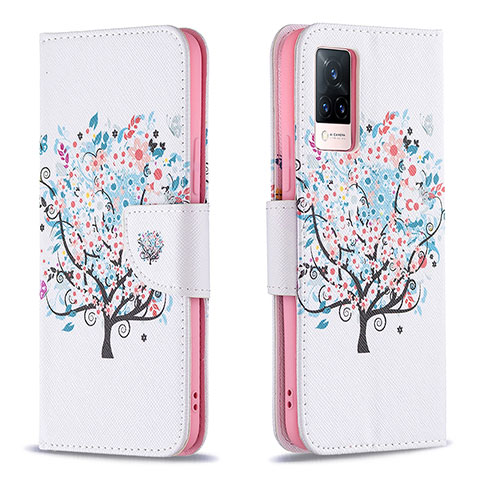 Custodia Portafoglio In Pelle Fantasia Modello Cover con Supporto B01F per Vivo V21 5G Bianco