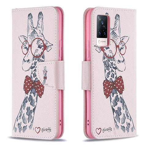 Custodia Portafoglio In Pelle Fantasia Modello Cover con Supporto B01F per Vivo V21 5G Rosa