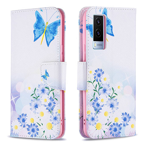 Custodia Portafoglio In Pelle Fantasia Modello Cover con Supporto B01F per Vivo V21e 5G Blu