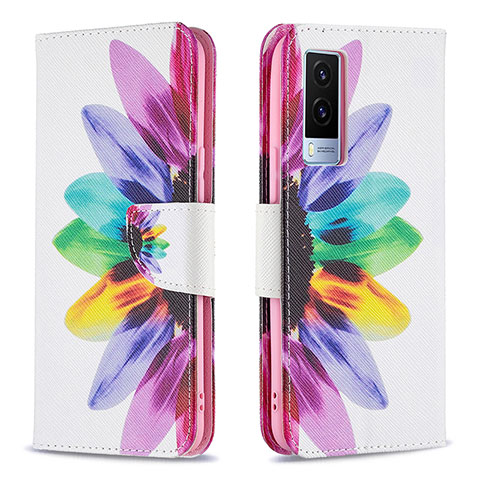 Custodia Portafoglio In Pelle Fantasia Modello Cover con Supporto B01F per Vivo V21e 5G Multicolore