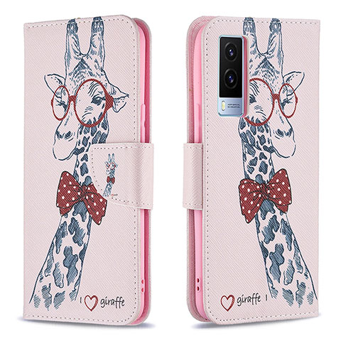 Custodia Portafoglio In Pelle Fantasia Modello Cover con Supporto B01F per Vivo V21e 5G Rosa