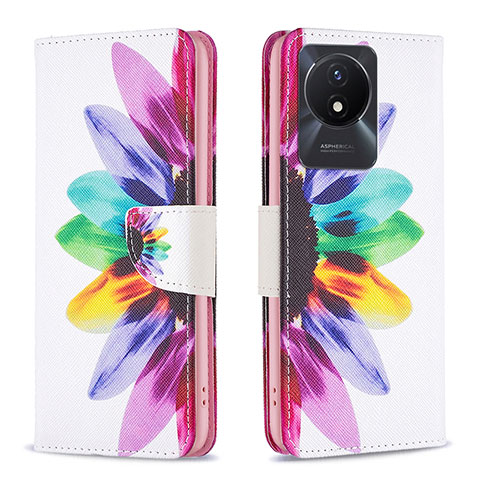 Custodia Portafoglio In Pelle Fantasia Modello Cover con Supporto B01F per Vivo Y02A Multicolore