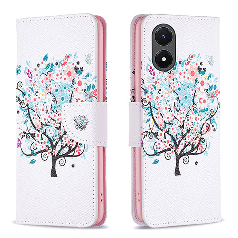 Custodia Portafoglio In Pelle Fantasia Modello Cover con Supporto B01F per Vivo Y02S Bianco