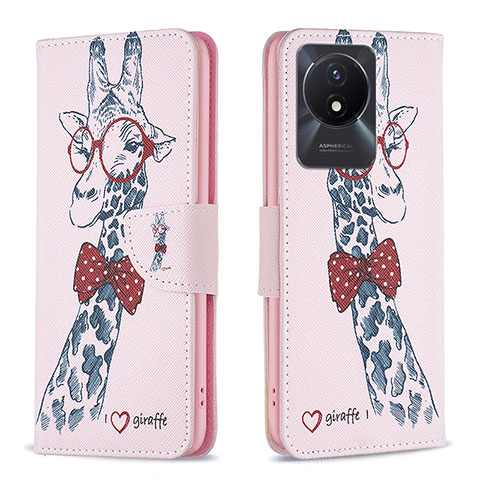 Custodia Portafoglio In Pelle Fantasia Modello Cover con Supporto B01F per Vivo Y02t Rosa