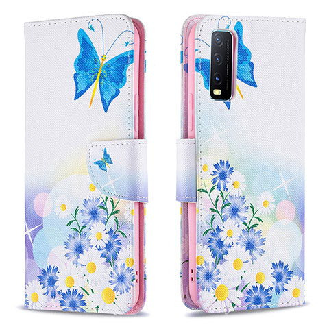 Custodia Portafoglio In Pelle Fantasia Modello Cover con Supporto B01F per Vivo Y12A Blu