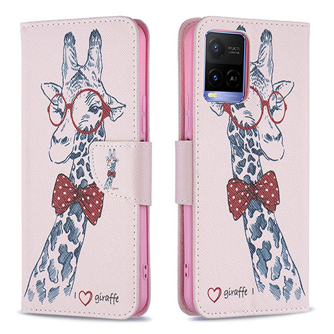 Custodia Portafoglio In Pelle Fantasia Modello Cover con Supporto B01F per Vivo Y21a Rosa