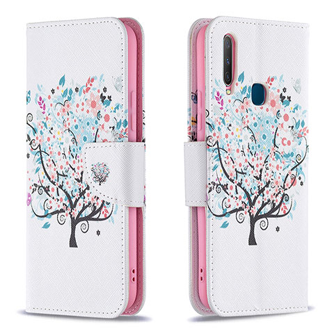 Custodia Portafoglio In Pelle Fantasia Modello Cover con Supporto B01F per Vivo Y3 Bianco