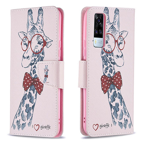 Custodia Portafoglio In Pelle Fantasia Modello Cover con Supporto B01F per Vivo Y31 (2021) Rosa