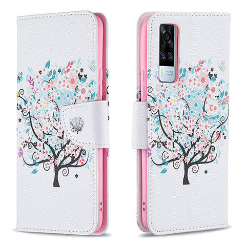 Custodia Portafoglio In Pelle Fantasia Modello Cover con Supporto B01F per Vivo Y51A Bianco