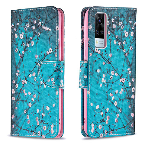 Custodia Portafoglio In Pelle Fantasia Modello Cover con Supporto B01F per Vivo Y53s 4G Ciano