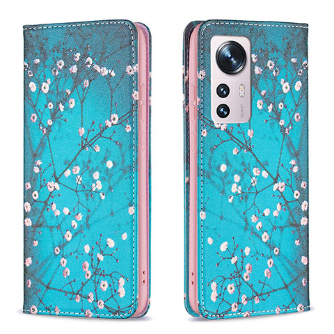 Custodia Portafoglio In Pelle Fantasia Modello Cover con Supporto B01F per Xiaomi Mi 12 5G Ciano