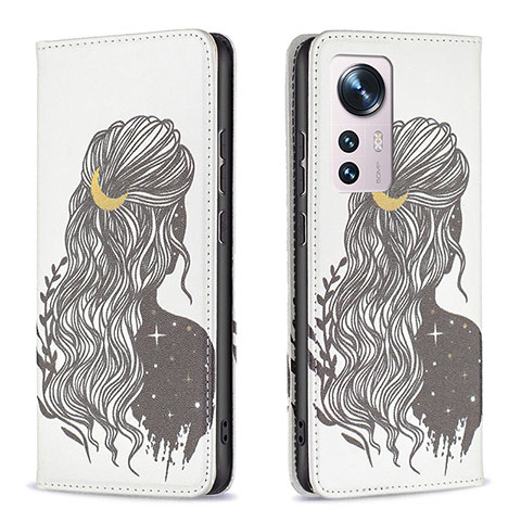 Custodia Portafoglio In Pelle Fantasia Modello Cover con Supporto B01F per Xiaomi Mi 12 5G Grigio