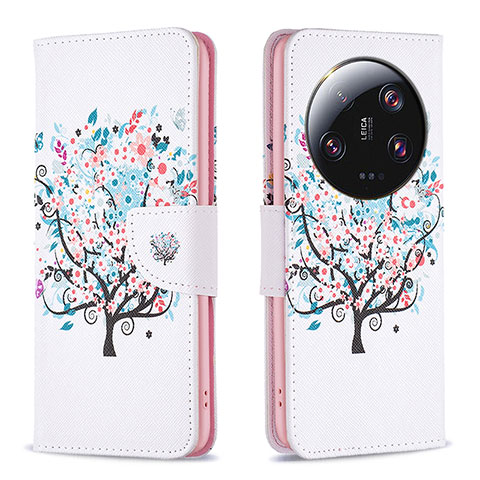 Custodia Portafoglio In Pelle Fantasia Modello Cover con Supporto B01F per Xiaomi Mi 13 Ultra 5G Bianco