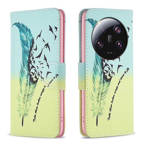 Custodia Portafoglio In Pelle Fantasia Modello Cover con Supporto B01F per Xiaomi Mi 13 Ultra 5G Verde Pastello