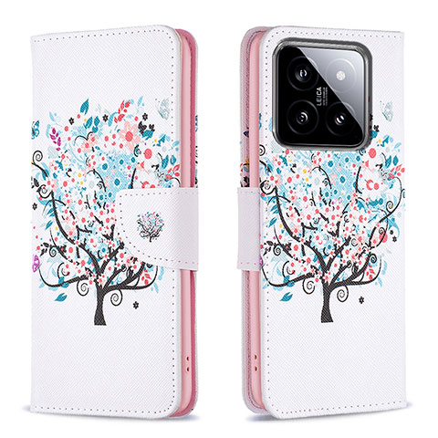 Custodia Portafoglio In Pelle Fantasia Modello Cover con Supporto B01F per Xiaomi Mi 14 Pro 5G Bianco