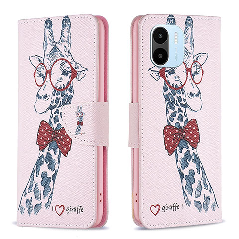 Custodia Portafoglio In Pelle Fantasia Modello Cover con Supporto B01F per Xiaomi Poco C51 Rosa