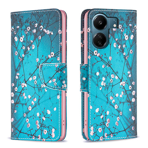 Custodia Portafoglio In Pelle Fantasia Modello Cover con Supporto B01F per Xiaomi Poco C65 Ciano