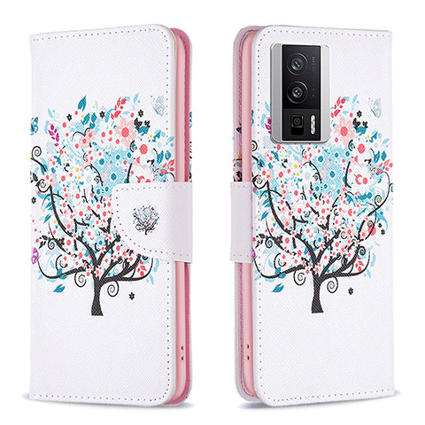 Custodia Portafoglio In Pelle Fantasia Modello Cover con Supporto B01F per Xiaomi Poco F5 Pro 5G Bianco