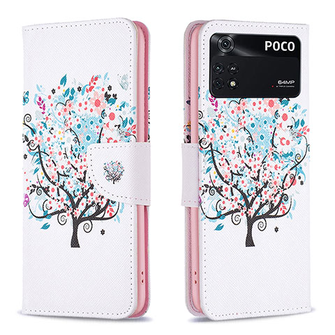 Custodia Portafoglio In Pelle Fantasia Modello Cover con Supporto B01F per Xiaomi Poco M4 Pro 4G Bianco