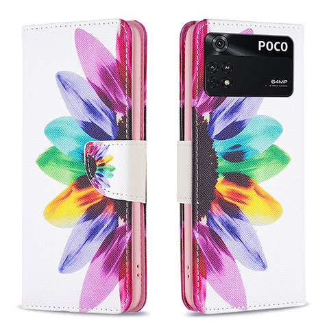 Custodia Portafoglio In Pelle Fantasia Modello Cover con Supporto B01F per Xiaomi Poco M4 Pro 4G Multicolore