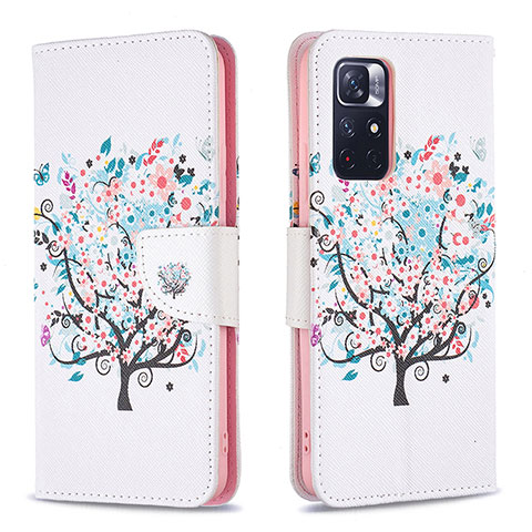 Custodia Portafoglio In Pelle Fantasia Modello Cover con Supporto B01F per Xiaomi Poco M4 Pro 5G Bianco