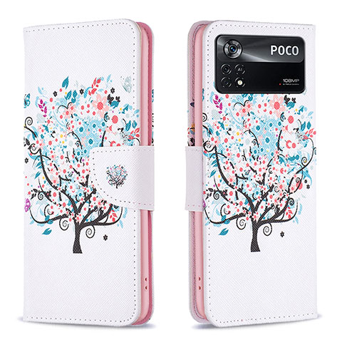 Custodia Portafoglio In Pelle Fantasia Modello Cover con Supporto B01F per Xiaomi Poco X4 Pro 5G Bianco