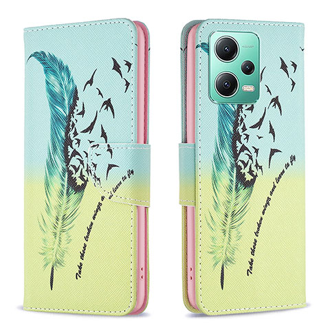 Custodia Portafoglio In Pelle Fantasia Modello Cover con Supporto B01F per Xiaomi Poco X5 5G Verde Pastello